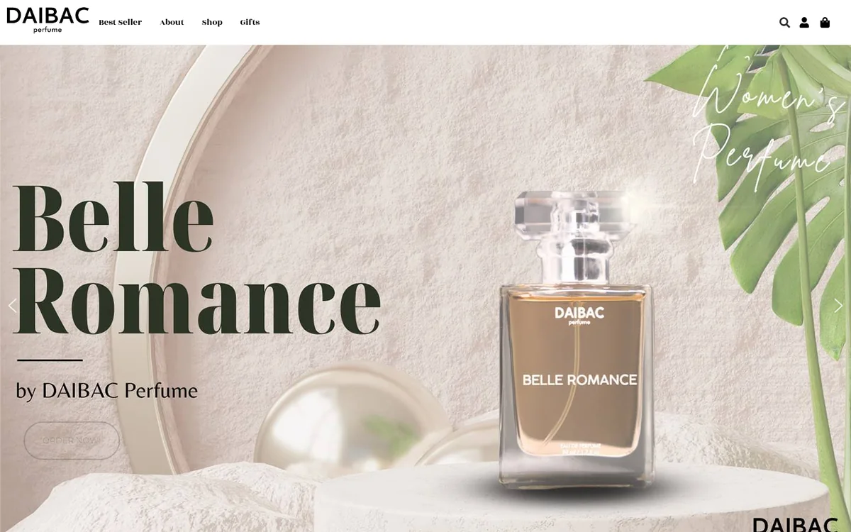 Halaman depan toko online Daibac Perfume dengan koleksi Belle Romance