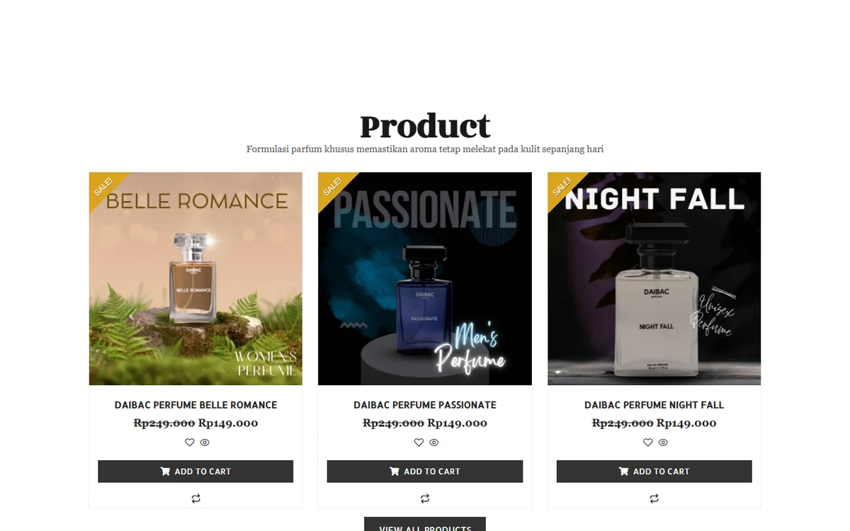 Daftar produk parfum Daibac beserta harga dan tombol beli
