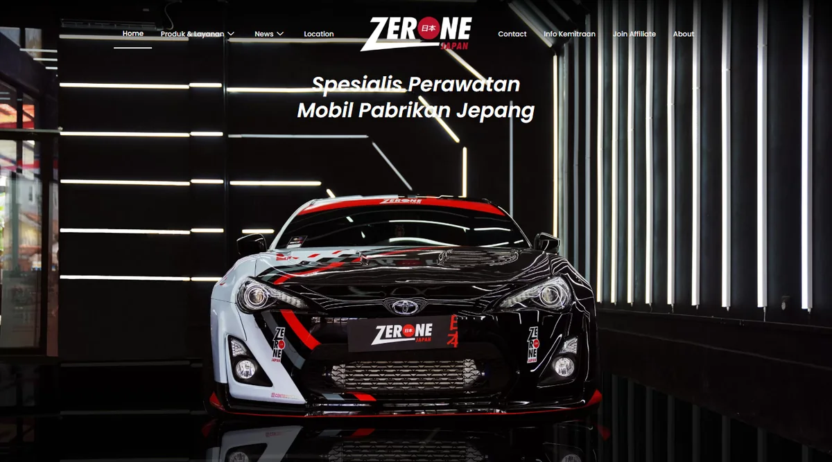Beranda zeronejapan.id dengan tagline Spesialis Perawatan Mobil Pabrikan Jepang
