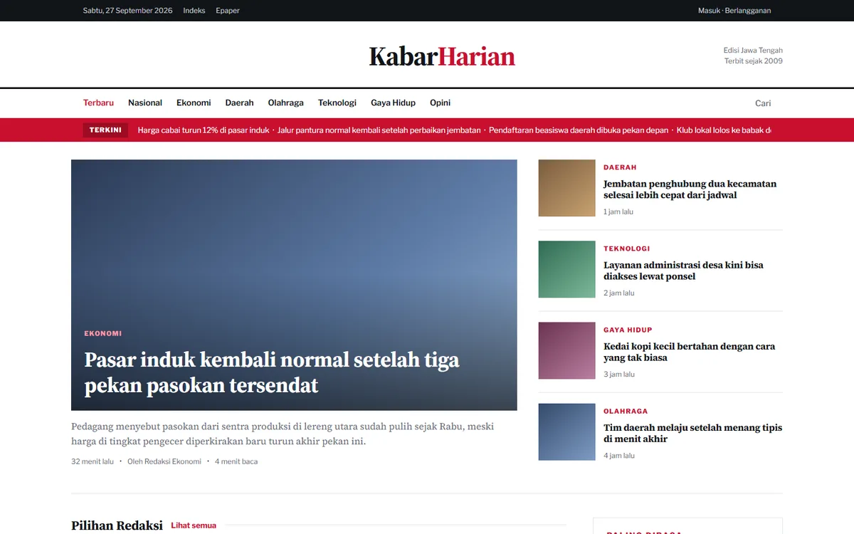 Pratinjau demo Portal Berita — Kabar Harian